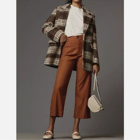 Anthropologie The Colette Linen Cropped Wide Leg Pants Maeve Brown 24 - Picture 4 of 11